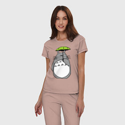 Пижама хлопковая женская Totoro с зонтом, цвет: пыльно-розовый — фото 2