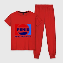 Пижама хлопковая женская Penis. Enjoy the taste, цвет: красный