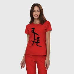 Пижама хлопковая женская Иероглиф: минет, цвет: красный — фото 2