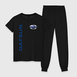 Пижама хлопковая женская Datsun логотип с эмблемой, цвет: черный