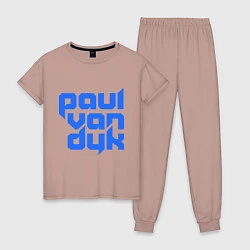 Пижама хлопковая женская Paul van Dyk: Filled, цвет: пыльно-розовый