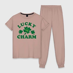 Пижама хлопковая женская Lucky charm - клевер, цвет: пыльно-розовый
