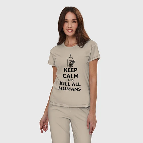 Женская пижама Keep Calm & Kill All Humans / Миндальный – фото 3