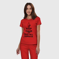 Пижама хлопковая женская Keep Calm & Kill All Humans, цвет: красный — фото 2