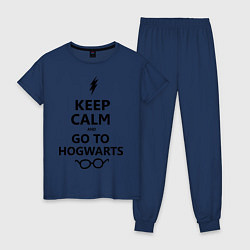 Пижама хлопковая женская Keep Calm & Go To Hogwarts, цвет: тёмно-синий
