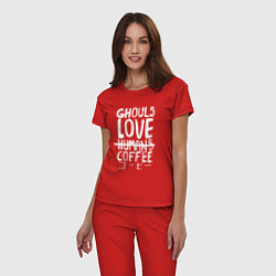 Пижама хлопковая женская Ghouls Love Coffee, цвет: красный — фото 2