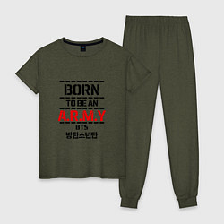 Пижама хлопковая женская Born to be an ARMY BTS, цвет: меланж-хаки