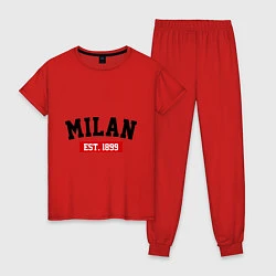 Пижама хлопковая женская FC Milan Est. 1899, цвет: красный