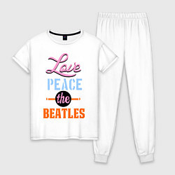 Пижама хлопковая женская Love peace the Beatles, цвет: белый