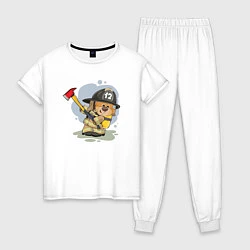 Пижама хлопковая женская Медвежонок-пожарник, цвет: белый