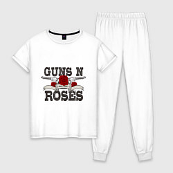 Пижама хлопковая женская Guns n Roses: rock'n'roll, цвет: белый