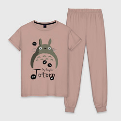 Пижама хлопковая женская My Neighbor Totoro, цвет: пыльно-розовый