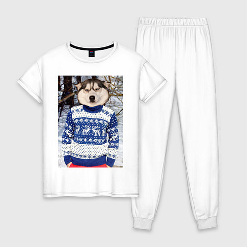 Женская пижама Хаски в свитере / Белый – фото 1