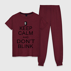 Пижама хлопковая женская Keep Calm & Don't Blink, цвет: меланж-бордовый