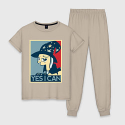 Пижама хлопковая женская MLP: Yes I Can, цвет: миндальный