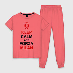 Пижама хлопковая женская Keep Calm & Forza Milan, цвет: коралловый