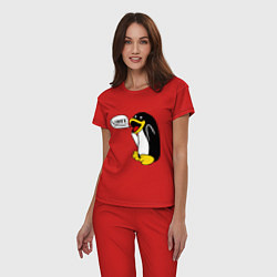 Пижама хлопковая женская Пингвин: Linux, цвет: красный — фото 2