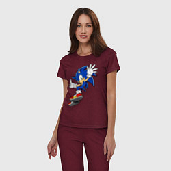 Пижама хлопковая женская Sonic, цвет: меланж-бордовый — фото 2