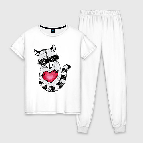 Женская пижама Енот с сердцем / Белый – фото 1