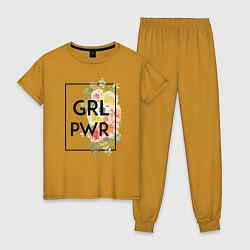 Пижама хлопковая женская GRL PWR, цвет: горчичный