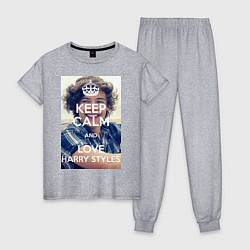 Пижама хлопковая женская Keep Calm & Love Harry Styles, цвет: меланж