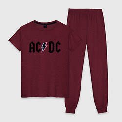 Пижама хлопковая женская AC/DC, цвет: меланж-бордовый
