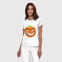 Пижама хлопковая женская Хэллоуин тыква, цвет: белый — фото 2