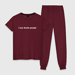 Пижама хлопковая женская Dumb people, цвет: меланж-бордовый