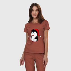 Пижама хлопковая женская Новогодний пингвин, цвет: кирпичный — фото 2