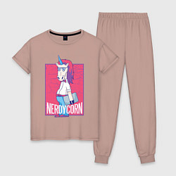 Пижама хлопковая женская Умный Единорог, цвет: пыльно-розовый