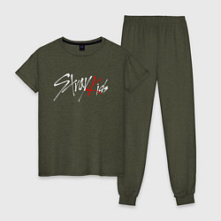 Пижама хлопковая женская STRAY KIDS FELIX, цвет: меланж-хаки