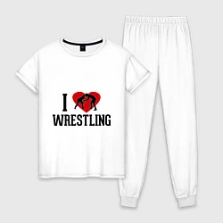 Пижама хлопковая женская I love wrestling, цвет: белый