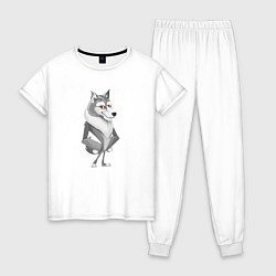 Пижама хлопковая женская Волк, цвет: белый
