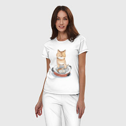 Пижама хлопковая женская Кот с Котенком, цвет: белый — фото 2
