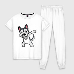 Пижама хлопковая женская Dabbing Dog, цвет: белый