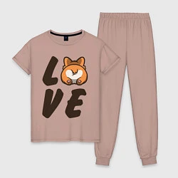 Пижама хлопковая женская Love Corgi, цвет: пыльно-розовый