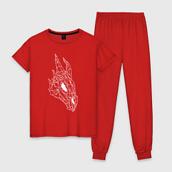 Пижама хлопковая женская Череп дракона, цвет: красный