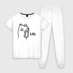 Пижама хлопковая женская Cat Troll Face, цвет: белый