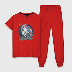 Пижама хлопковая женская Единорог Rock, цвет: красный