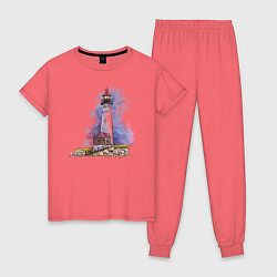 Пижама хлопковая женская Crisp Point Lighthouse, цвет: коралловый