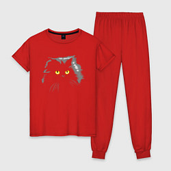 Пижама хлопковая женская Грозовой, кошак пушистый, цвет: красный