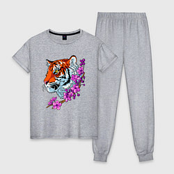 Пижама хлопковая женская Тигр, цвет: меланж