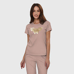 Пижама хлопковая женская Wonder Woman logo, цвет: пыльно-розовый — фото 2