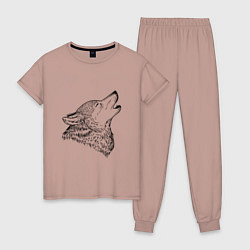 Пижама хлопковая женская Поющий волк, цвет: пыльно-розовый