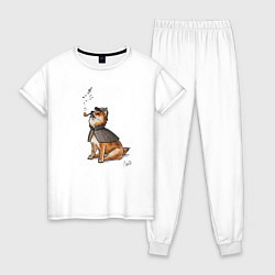 Пижама хлопковая женская Шерлокс холмс собака, цвет: белый
