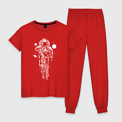 Пижама хлопковая женская Космонавт на велосипеде, цвет: красный