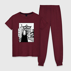 Пижама хлопковая женская No-Face Spirited Away Ghibli, цвет: меланж-бордовый