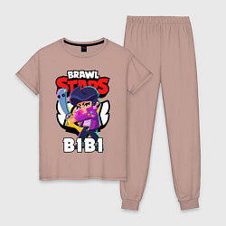 Пижама хлопковая женская BRAWL STARS BIBI, цвет: пыльно-розовый
