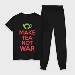 Пижама хлопковая женская Make tea not war, цвет: черный