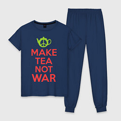 Пижама хлопковая женская Make tea not war, цвет: тёмно-синий